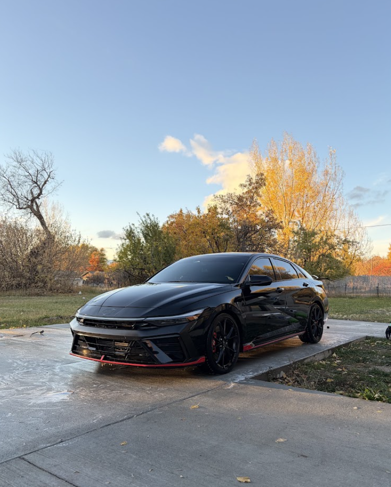 Black Hyundai Elantra N after a full mobile detail in Utah County
